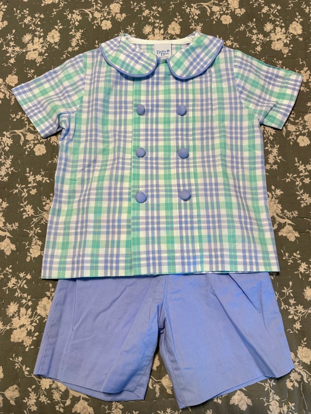 Bailey Boys Pastel Plaid Two-Piece Set in Blue & Green